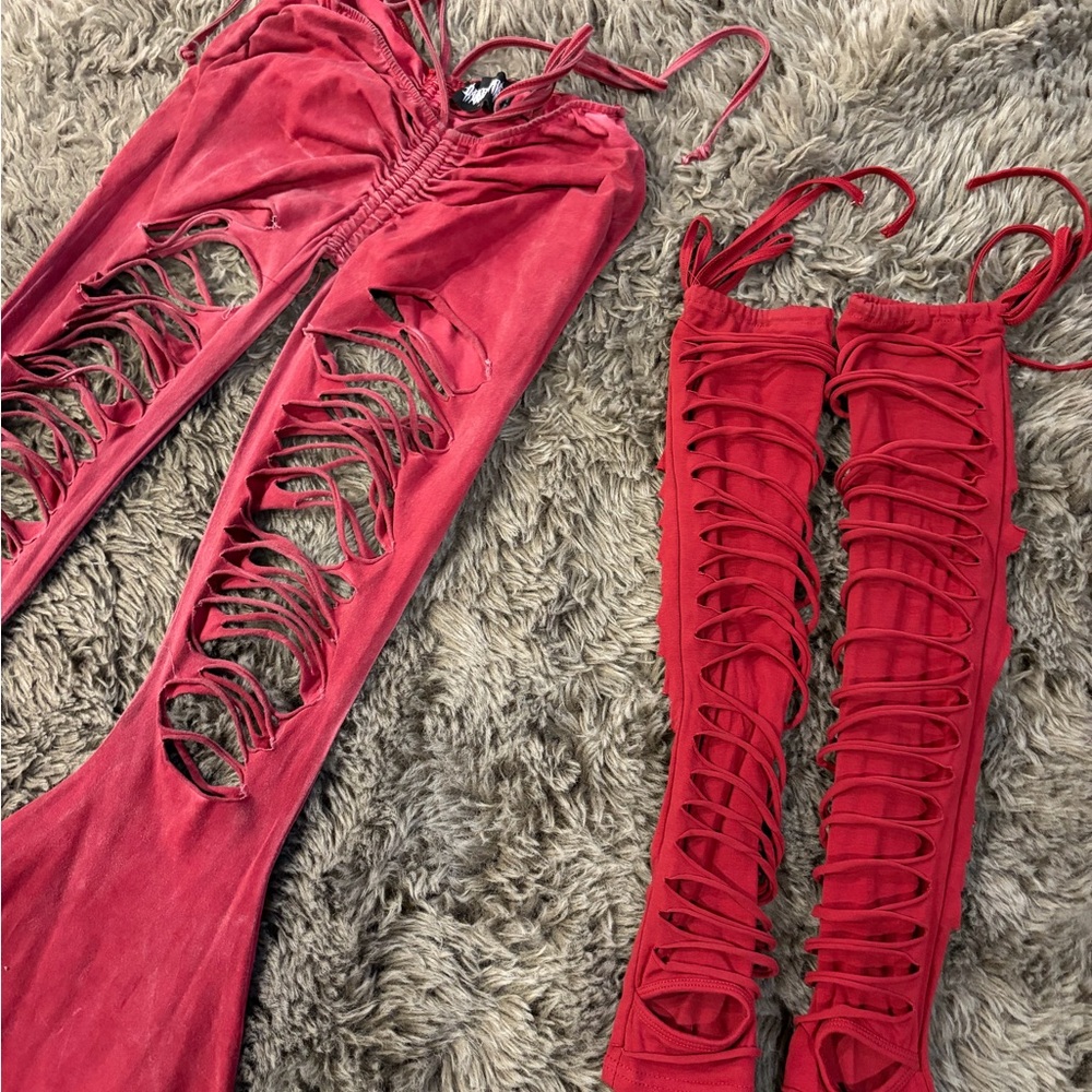 Dolls Kill Red Lace-Up Flare Pants